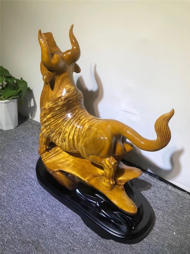 名态 金丝楠木牛气冲天大黄牛根雕艺术品小叶桢楠水波纹手工雕刻工艺