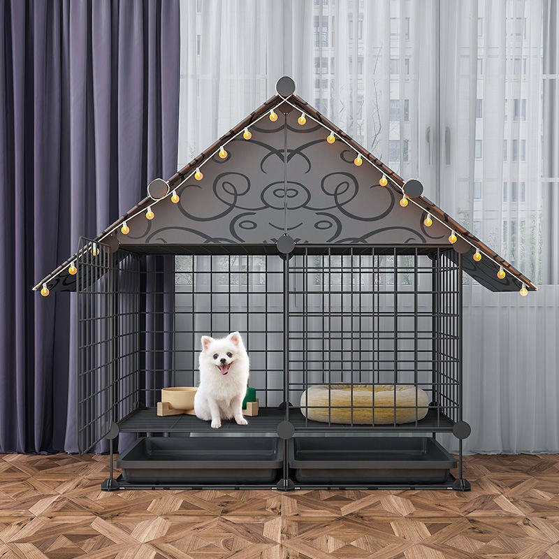 狗笼子小型犬狗房子别墅带拆洗厕所泰迪狗窝宠物围栏栅栏室内加高款黑
