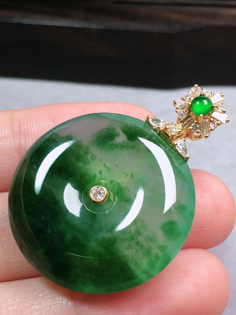 绿翠天成 翡翠冰种飘绿平安扣吊坠 冰种翡翠缅甸天然a货玉石项链送礼