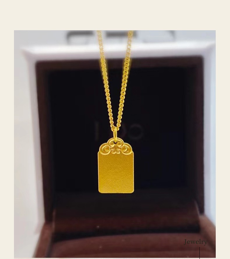 珠宝 平安无事牌 古法足金黄金吊坠女款实心金坠子项链挂坠送妈妈送