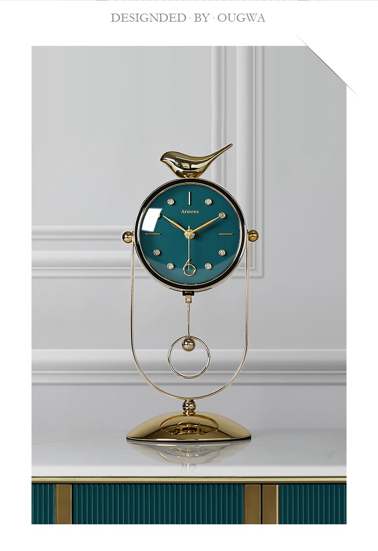 伯莎丹顿北欧风轻奢小鸟摇摆座钟客厅家用台钟办公室公司时尚创意摆台