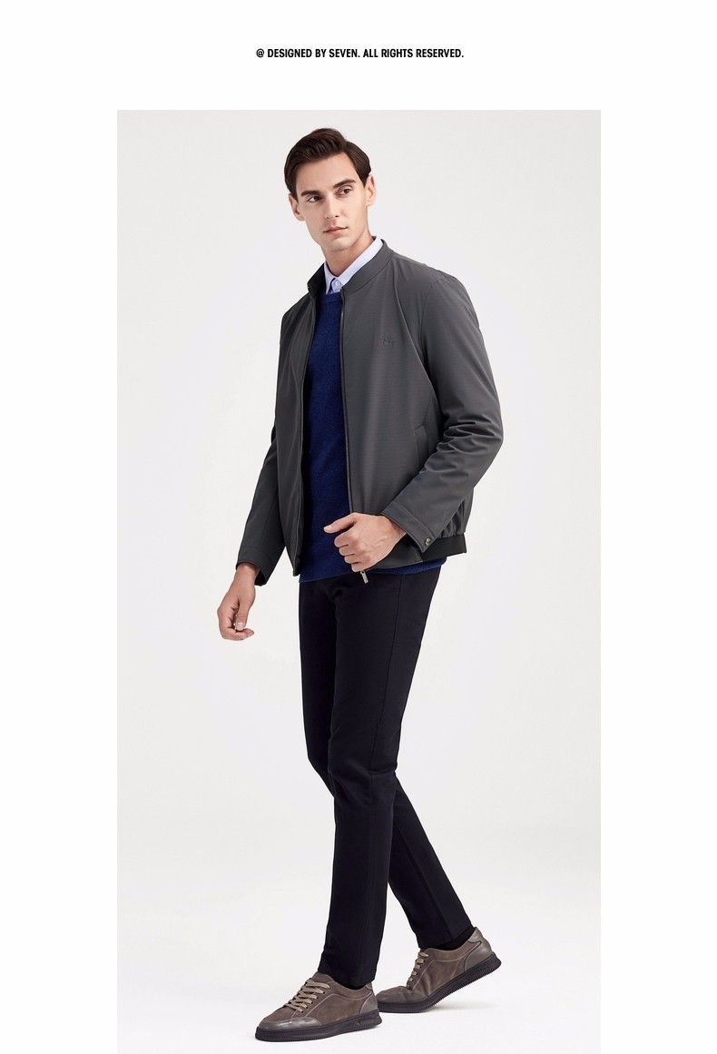 柒牌男装立领暗纹夹克 2021秋季新款中青年男士商务休闲轻便薄款外套