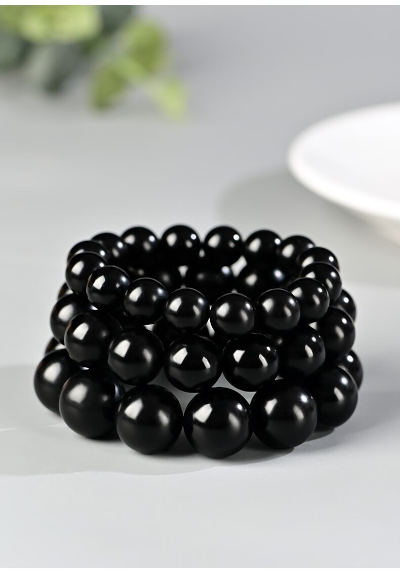 嘉保玉 和田玉黑羊脂墨玉手串男新疆玉石手链女款单圈圆珠念珠手把件