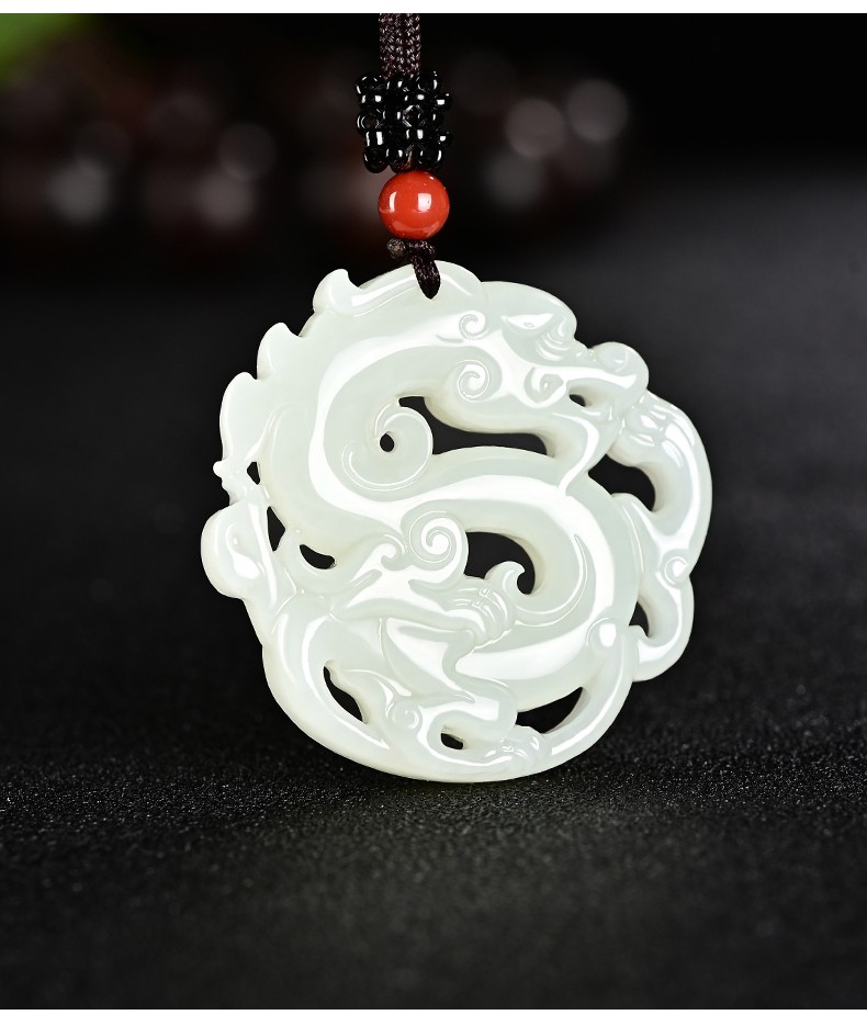 月石缘和田玉龙牌吊坠男女玉石项链镂空圆形生肖龙吉祥物玉佩情人节