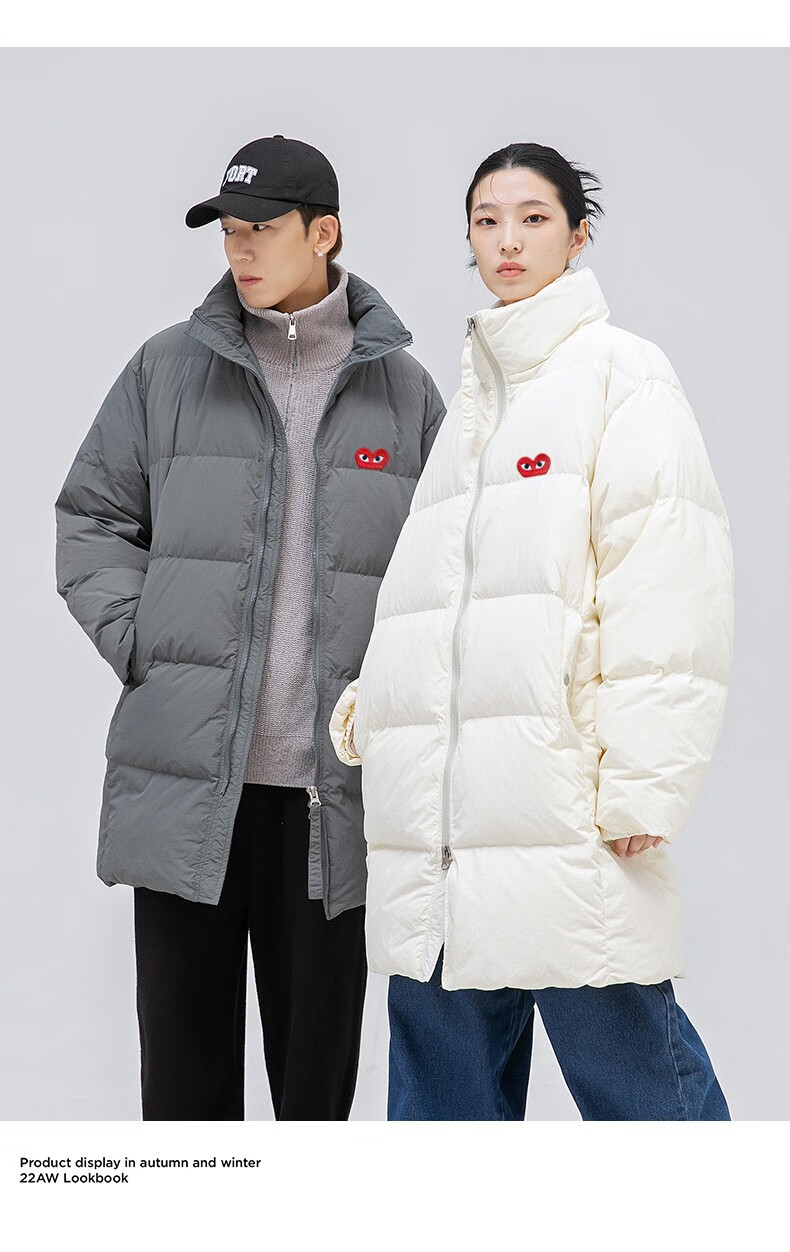 cdgplay2022秋冬新款轻奢潮牌羽绒服情侣款外套中长款羽绒服情侣款