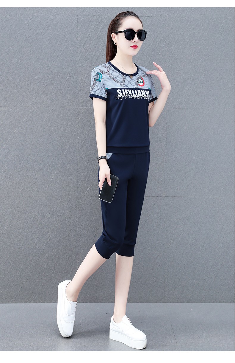 洛华兹运动套装女夏季新款短袖七分裤女运动服休闲套装女韩版女装短袖