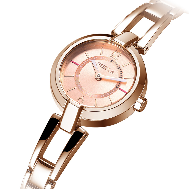 furla芙拉玫瑰金钢带女士石英表
