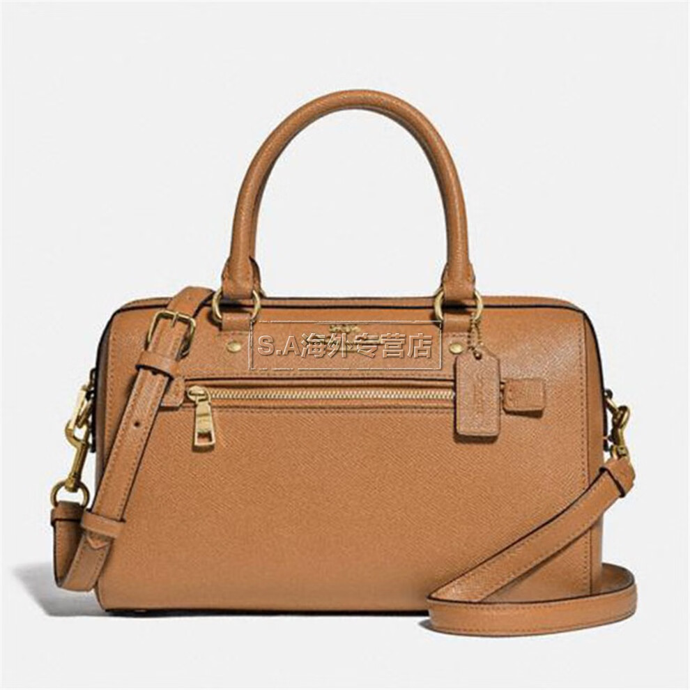 蔻驰coach女士rowan系列经典老花手提斜挎波士顿包深棕色f83607