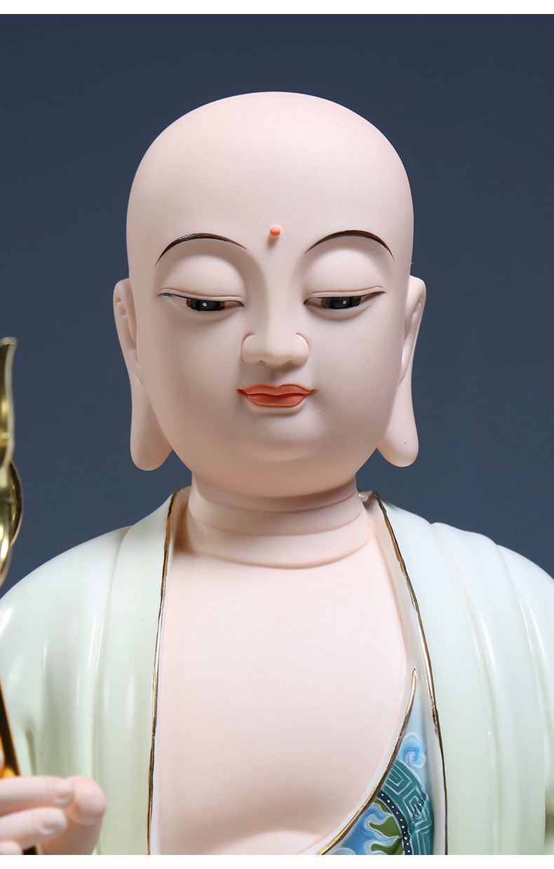 莲娑婆三圣供奉地藏佛像如来佛祖观音菩萨像陶瓷 青彩娑婆三圣(光头)