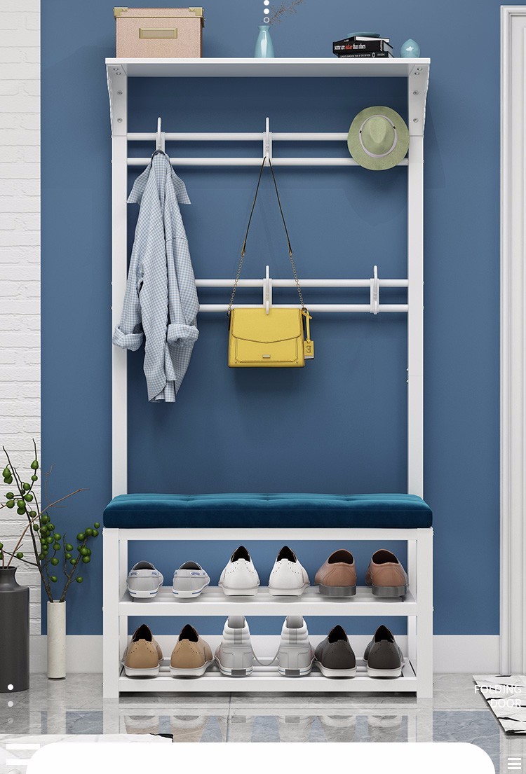 衣帽架进门口简易铁艺鞋架入户落地式挂衣架鞋柜衣架一体换鞋凳靠墙式