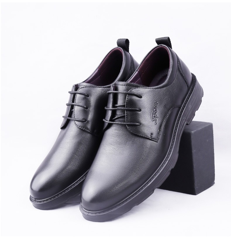双凤2021秋新款简约舒适圆头牛皮系带商务休闲男单皮鞋办公室工装男鞋