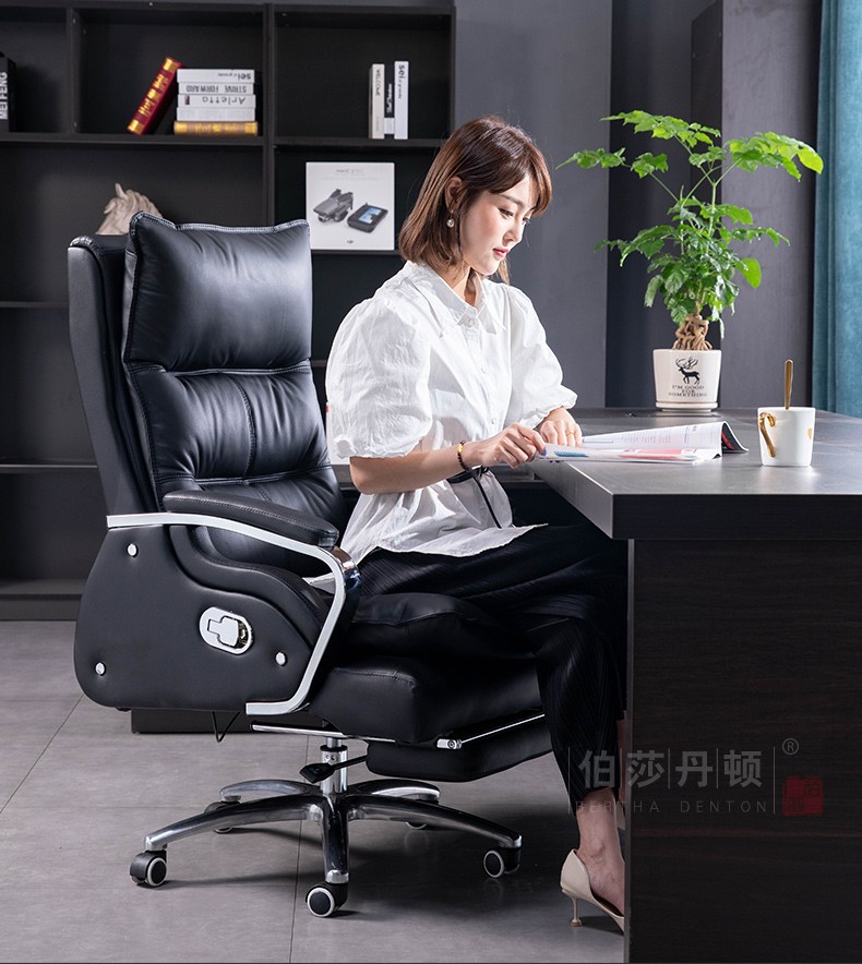 伯莎丹顿老板椅书房家用可躺大班椅椅子电脑椅真皮高档办公椅书房按摩