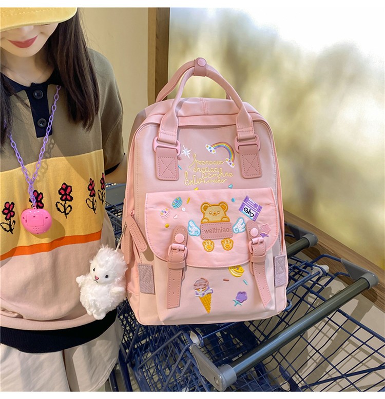 韩版书包女百搭可爱少女心旅行背包学院风卡通软妹双肩包蓝色配小羊