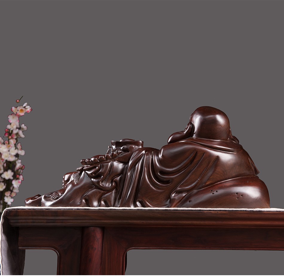 御木轩黑檀木雕弥勒佛像摆件卧佛笑佛红木雕刻工艺品家居商用开业供奉