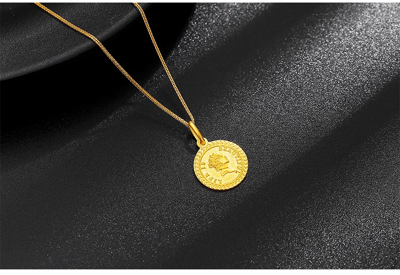 落花啼春 5g黄金女王牌吊坠999足金小金牌圆牌金币时尚女神牌项链女