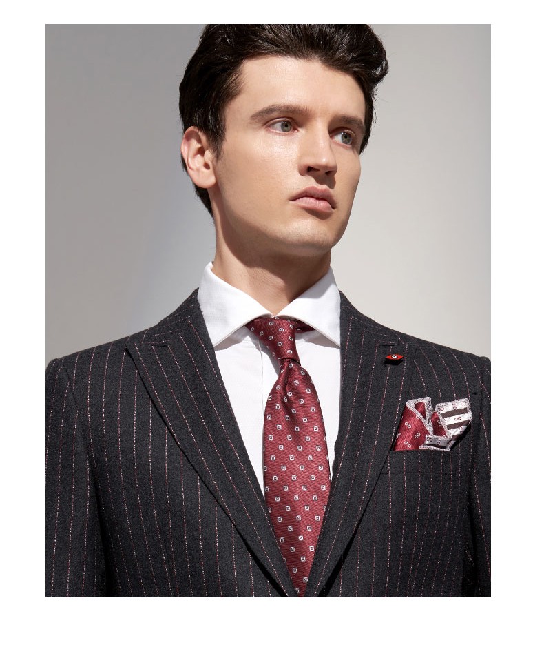 诺丁山西装外套男黑色亮线条纹潮流网红复古羊毛西服男na780242 中灰