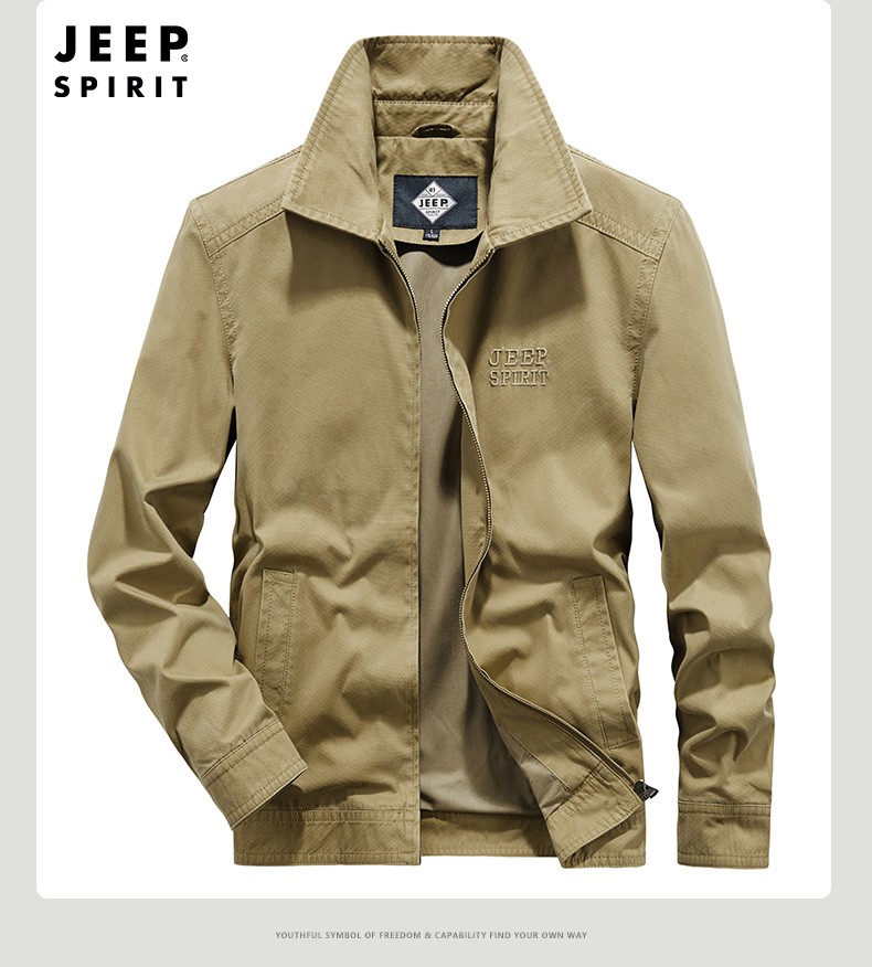 jeep)男装上装2021春秋季男装新款纯色青春商务休闲男士夹克刺绣logo