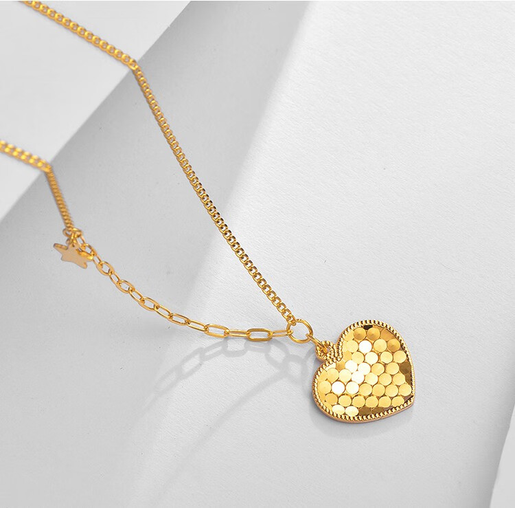 明牌珠宝 足金5g黄金项链 爱巢套链爱心女士锁骨链女友礼物afb0241工
