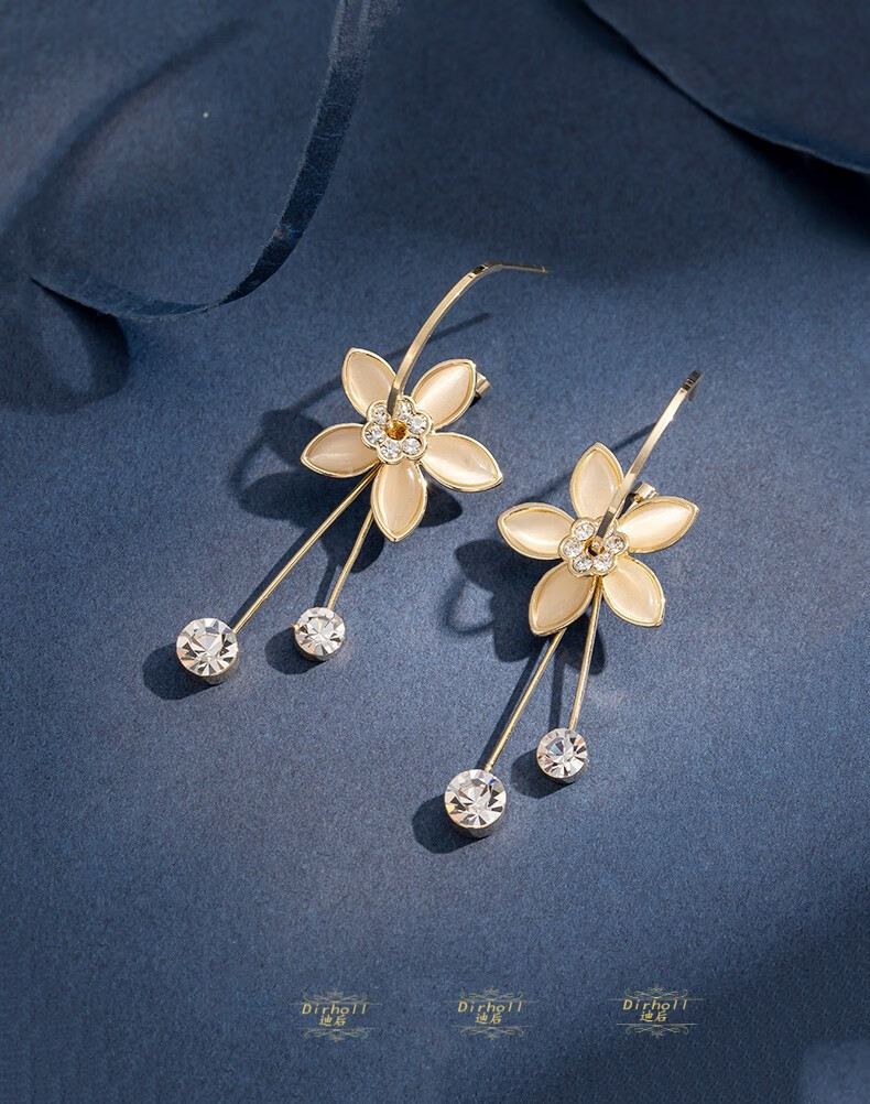 迪后dirholl品牌彩金时尚耳环女镶嵌宝石气质耳饰简约花朵耳坠送女友