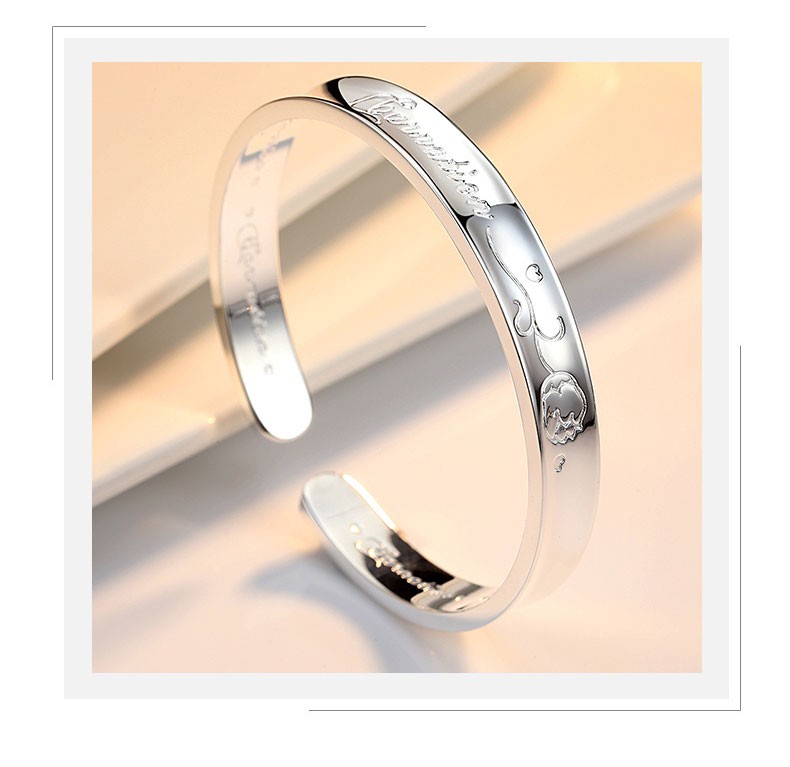 简奢唯爱银玫瑰花手镯女足银手环镯子银首饰品送女友情人节妈妈生日