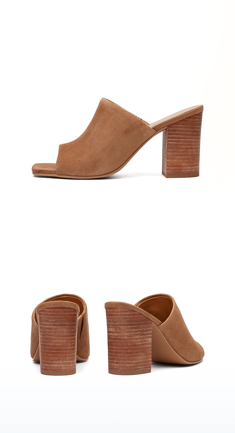 topgloria汤普葛罗2022春夏新款时尚方头露趾女鞋休闲通勤粗跟后空