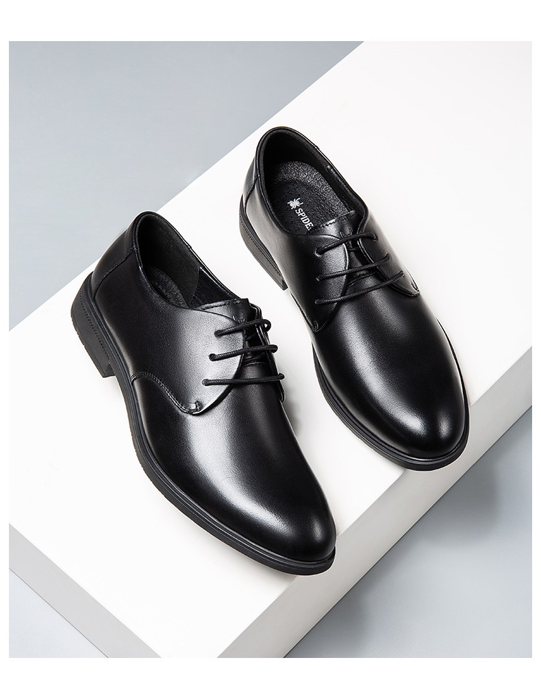 蜘蛛王皮鞋商务休闲男鞋办公室工作鞋正装男士圆头软底皮鞋男低帮系带
