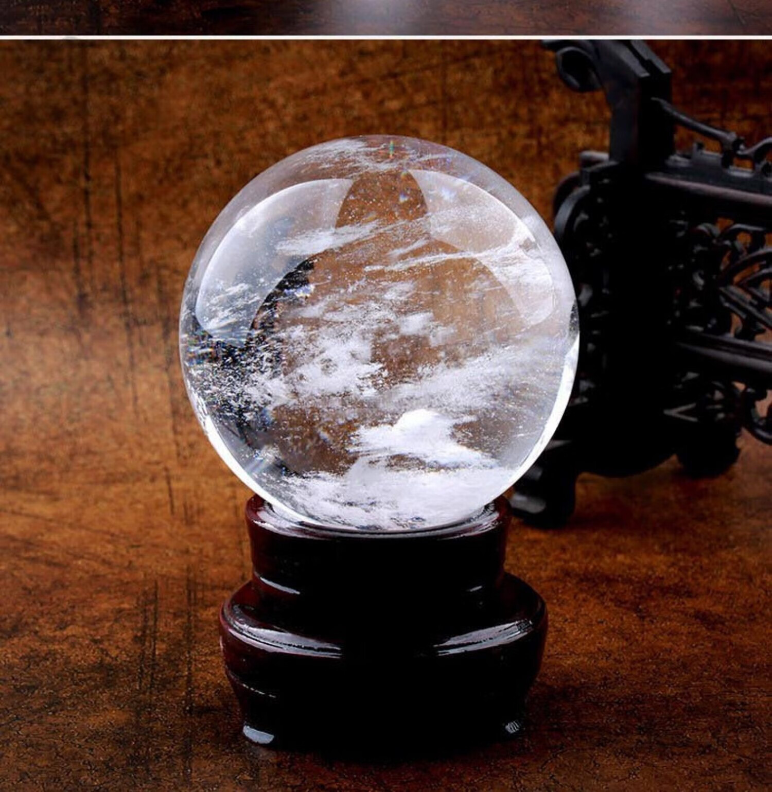 天然白水晶球摆件透明球家居客厅财位店铺卧室白色水晶球开业礼品直径