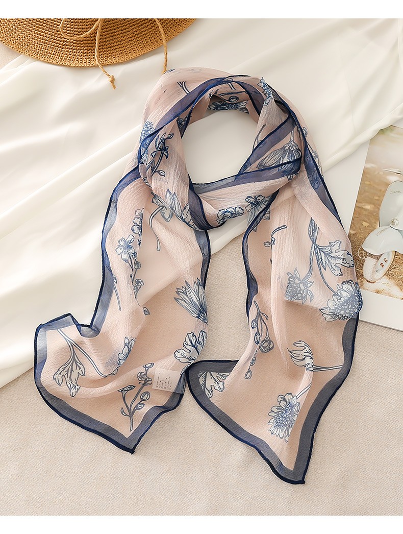 fdigors高档淡雅真丝丝巾小长条夏季薄款纱巾护颈围脖搭配衬衫桑蚕丝