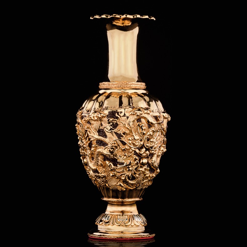 甲门(jiamen) 纯铜鎏金龙花瓶摆件客厅摆件送长辈乔迁新居礼物开业