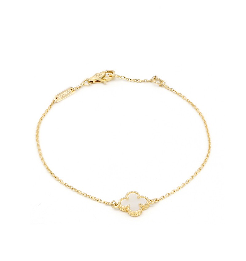 vca梵克雅宝女士18k金镶嵌白贝母手链小清新15517cm预售爱不用等