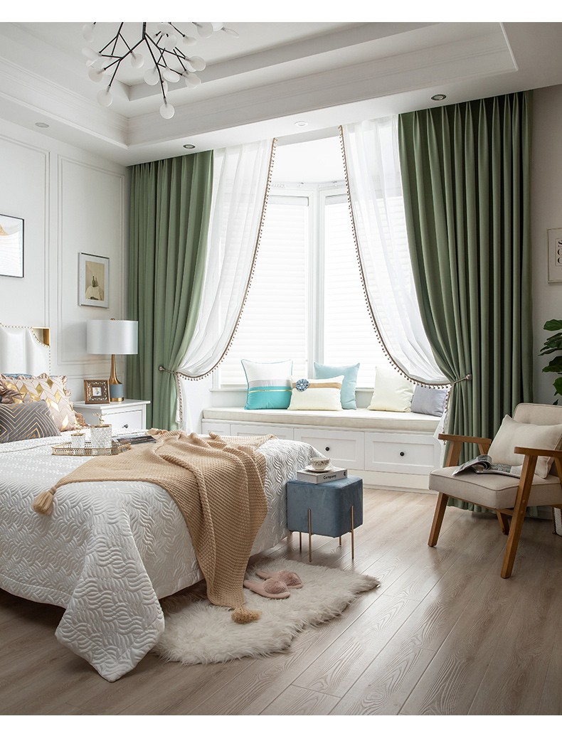 灵水绣飘窗卧室北欧风遮光窗帘半截帘拐角u型凸窗弧型半帘客厅卧室