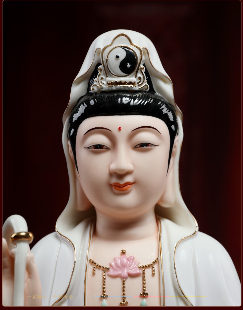 12/16吋坐莲慈航真人陶瓷摆件慈航普渡圆通自在天尊道人仙姑神像佛尘