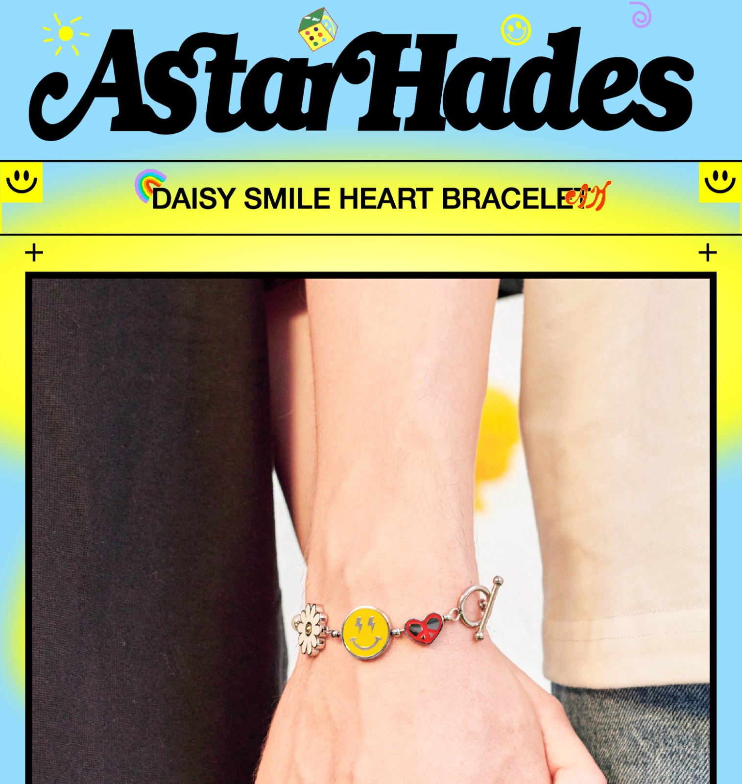 astar hades 手链男2021新款雏菊笑脸反战爱心情侣手链男女潮 s【图片