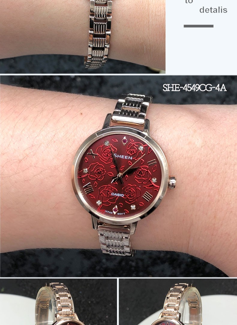 卡西欧【casio】手表sheen 3d浮雕花 和纸 花火 玫瑰花主题系列 人造