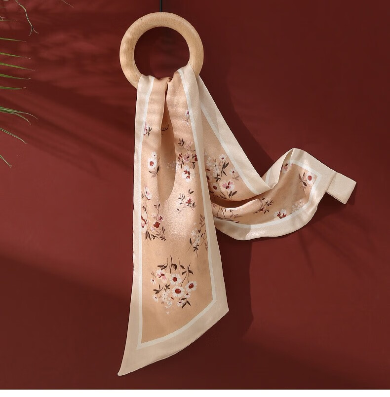 jedmviss 真丝丝巾女小长条印花装饰领巾桑蚕丝围巾双面飘带绑头发带