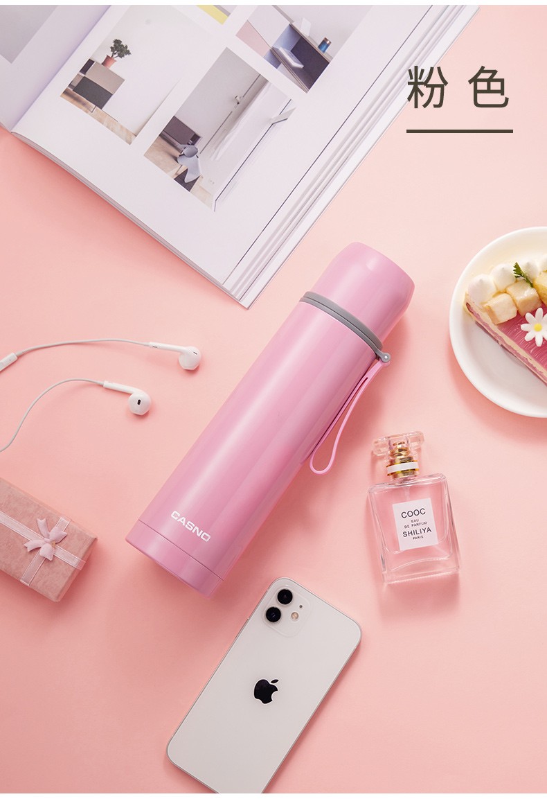 卡西诺大容量保温杯男女简约便携水杯304不锈钢可爱儿童保温杯子香槟