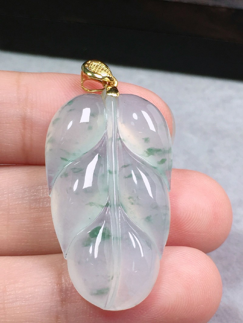 绿翠天成 翡翠冰种叶子树叶吊坠 冰种翡翠缅甸天然a货送礼男女款37.