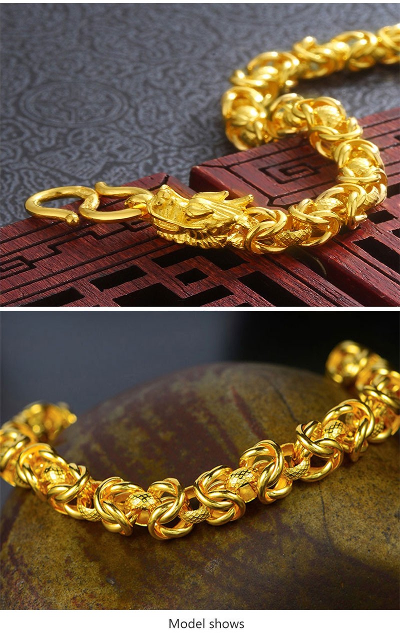 芷萱珠宝999足金霸气四方龙头实心手链加粗金典泰国龙骨手链链长18cm