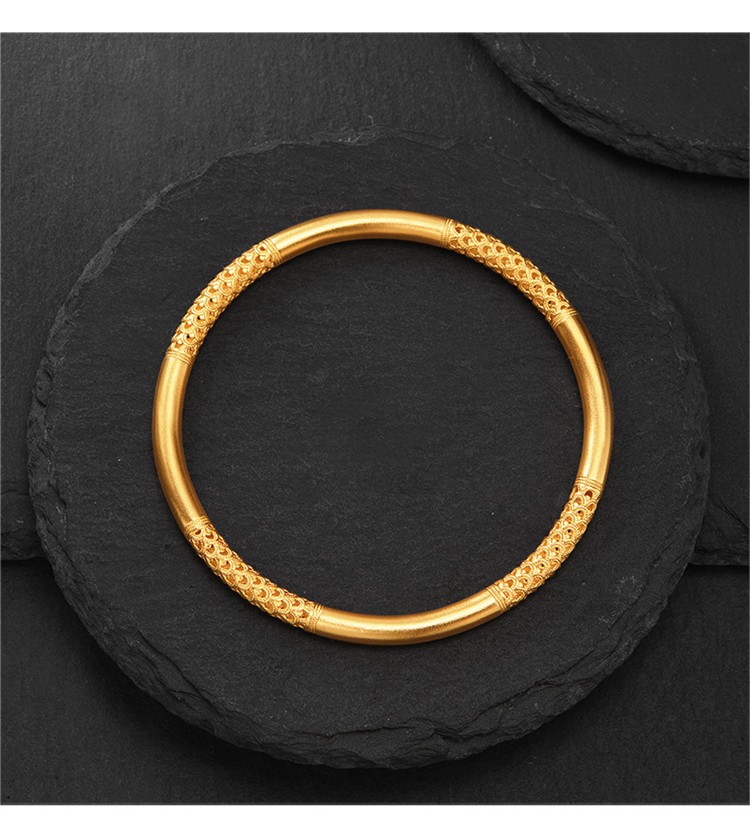 明牌珠宝 传家金系列-福韵镯 足金古法黄金古韵花式