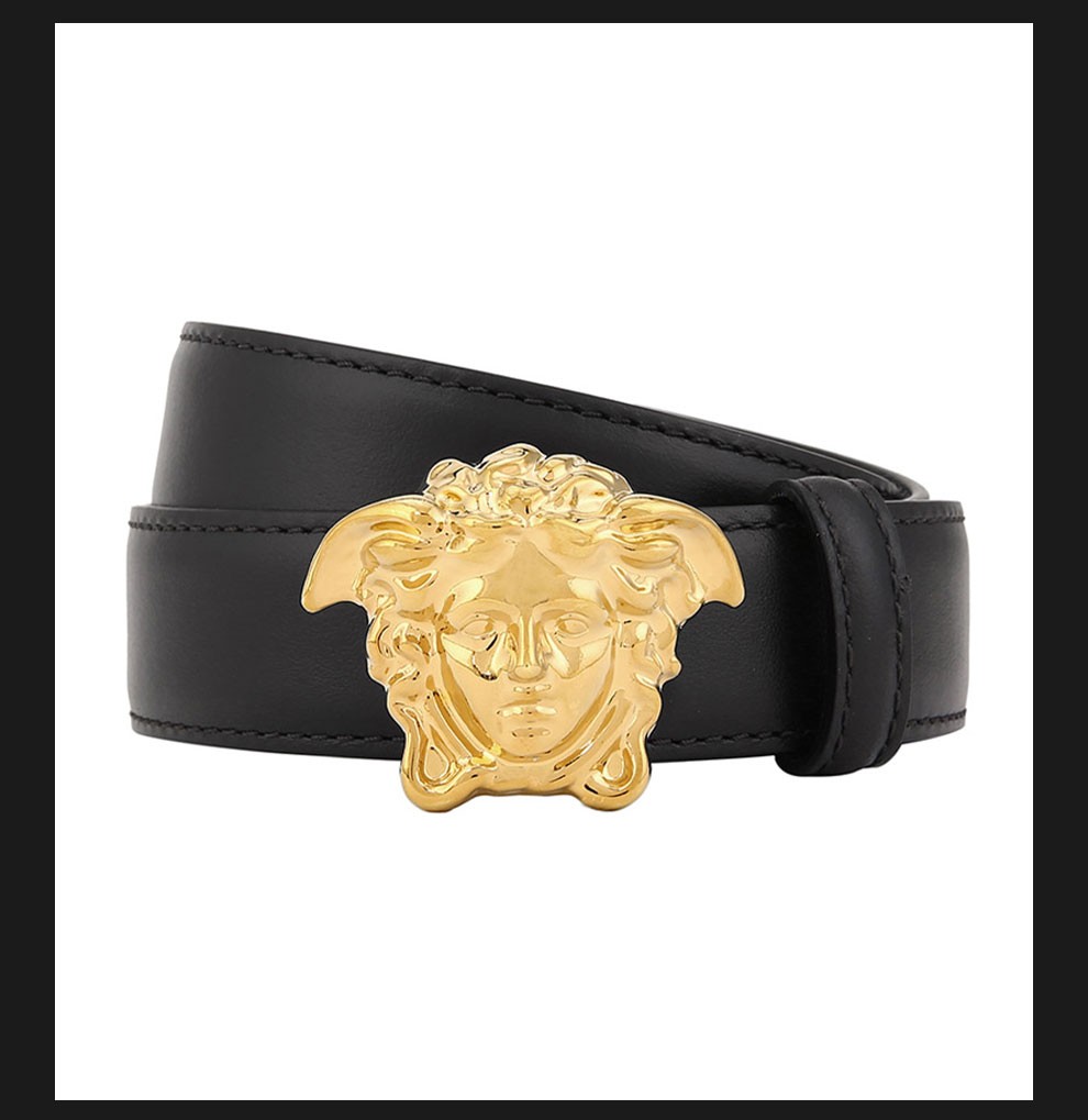 versace范思哲新品美杜莎头像板扣皮带腰带黑色100