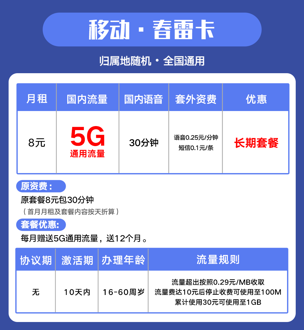 中国移动 移动流量卡纯上网手机卡电话卡无限流量全国通用上网卡不