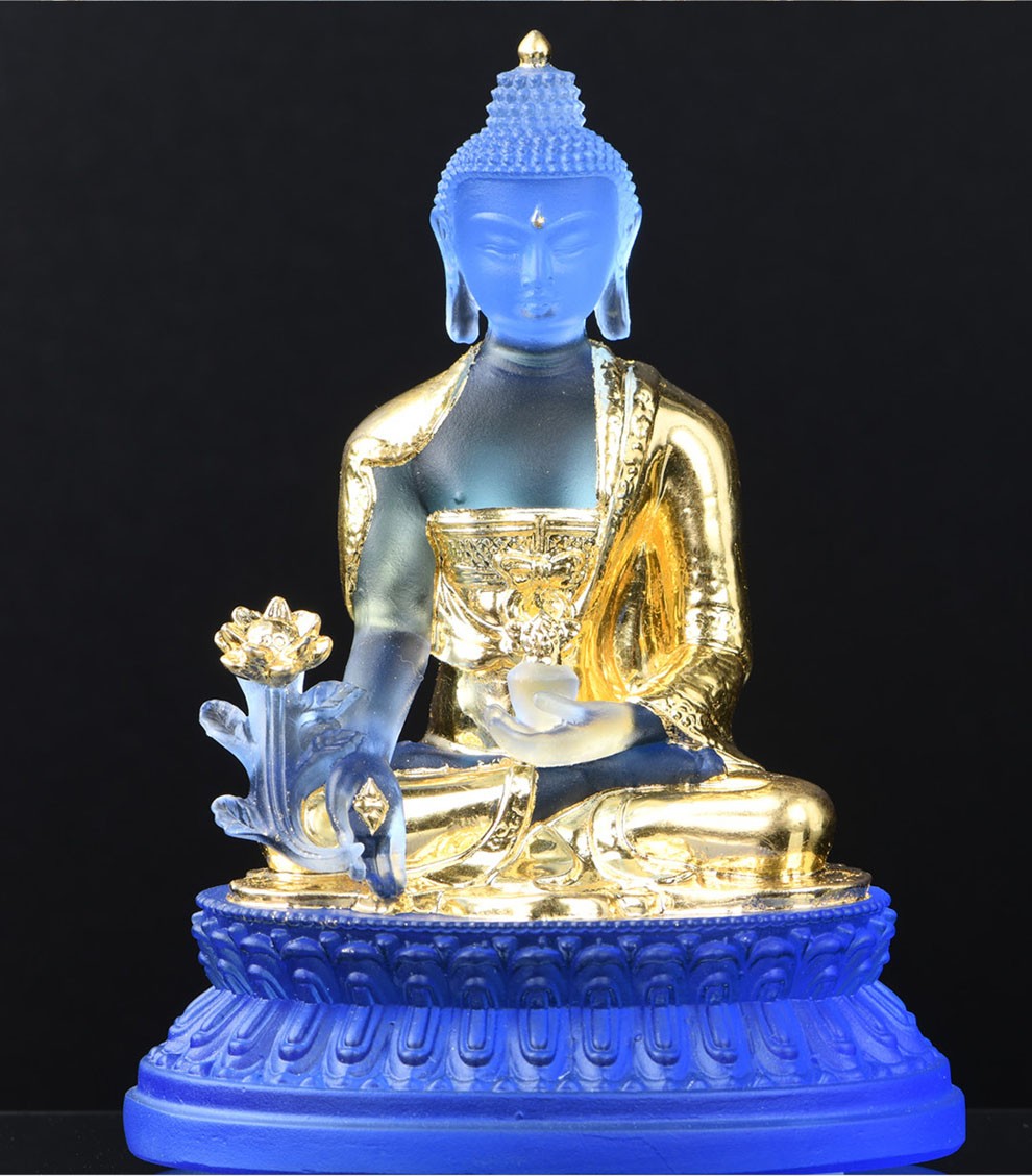 益心阁佛像摆件密宗药师佛古法琉璃佛堂家用供奉家居饰品佛堂摆件彩绘