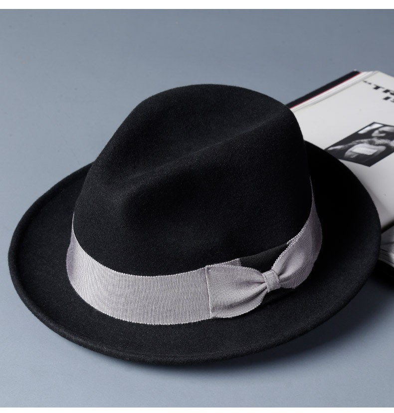 jun【情人节礼物】男羊毛礼帽2021新款英伦卷边毡帽大头围绅士爵士帽