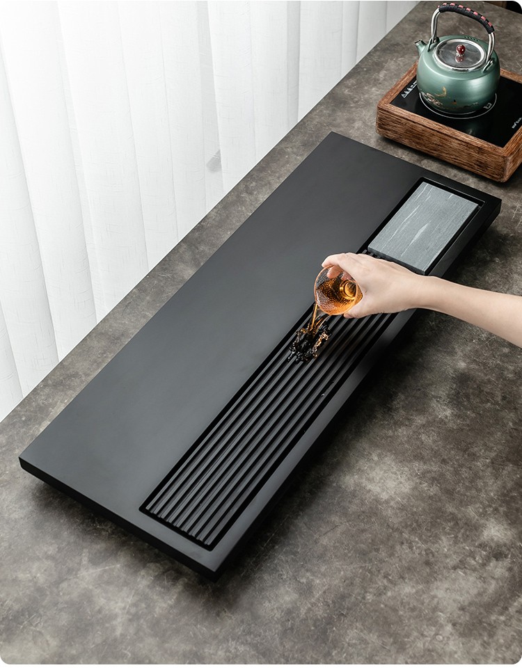 玺翰雅royhoye天然整块抛光精雕乌金石茶盘茶托简约中式现代家用办公