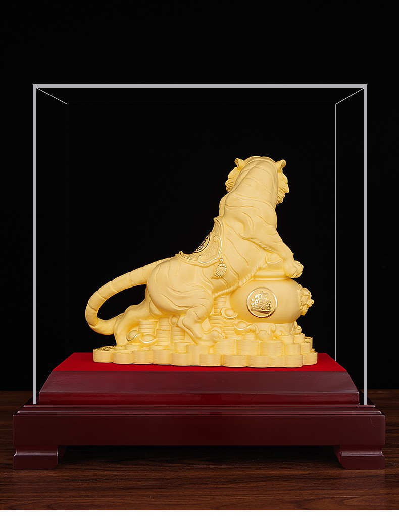 伯莎丹顿绒沙金老虎十二生肖金虎摆件虎年招财聚财聚宝盆客厅书房办公