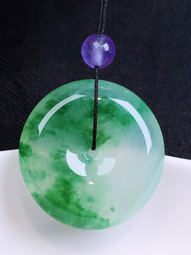 慈心缘冰飘绿花平安扣吊坠冰种翡翠冰透水润缅甸a货玉石珠宝首饰送礼