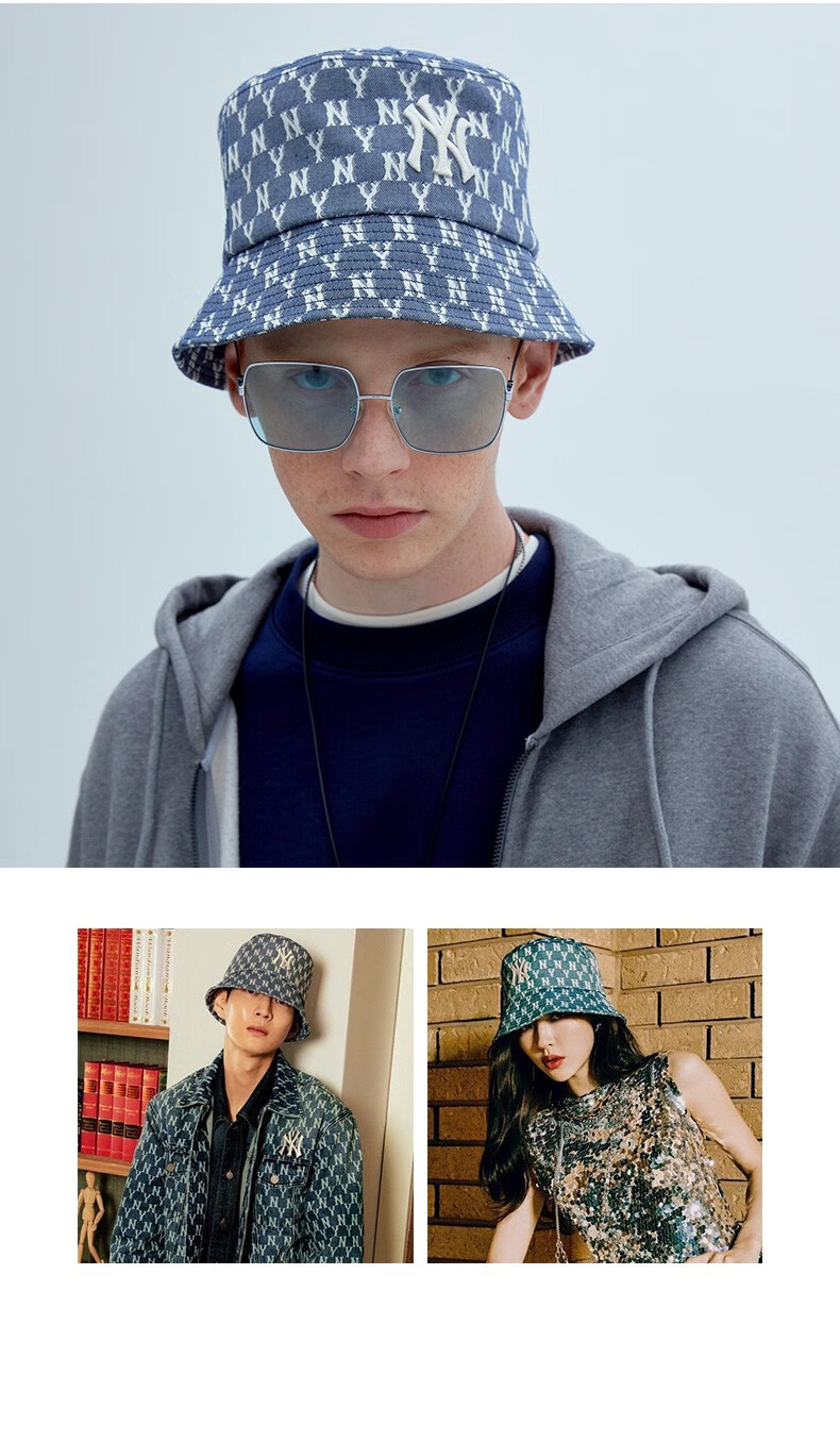 韩国mlb渔夫帽男女ny水桶帽时尚洋基道奇la提花渔夫帽休闲百搭户外