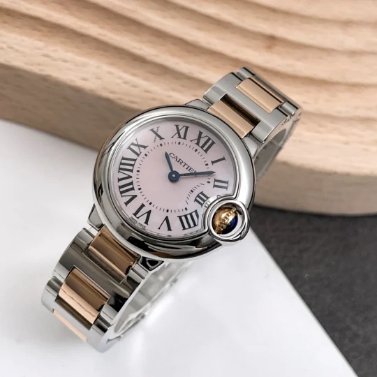 二手95新卡地亚蓝气球系列18k玫瑰金精钢贝母面石英女表3009 454056s*