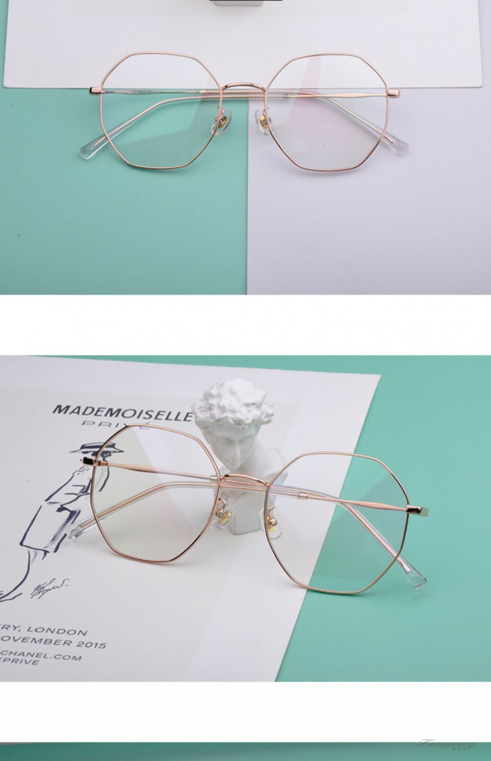 zonyouq品牌八边形眼镜框女长腿套圆脸显瘦不规则多边超轻时尚舒适