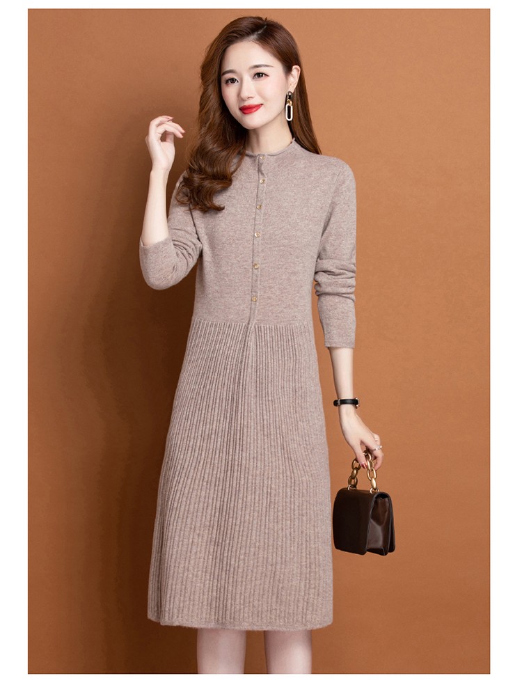 黛妍依衫纯羊毛连衣裙女2021秋冬新款女士配外套的全羊毛针织裙中长款